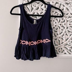 Cropped peplum navy and pink tank